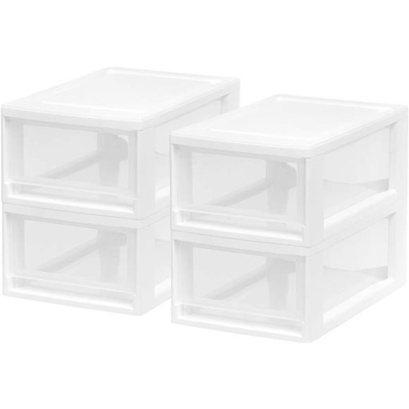 6 Qt. Small Plastic Stacking Drawer, 4-Pack, Stackable Storage Organizer, White - Picture 3 of 6